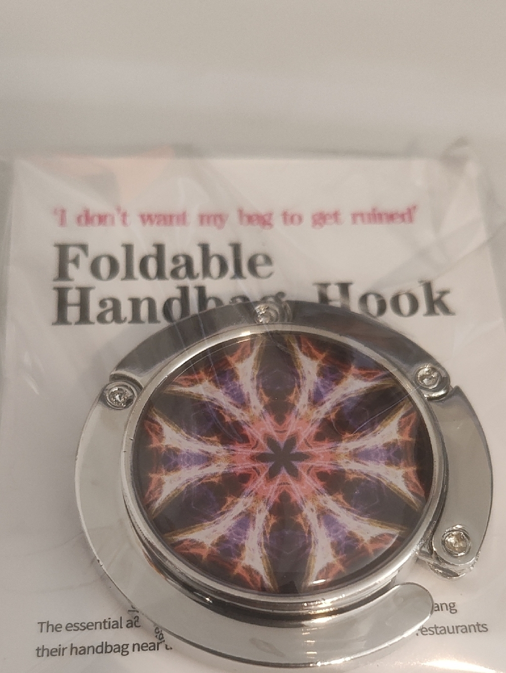 Foldable Handbag Hook with Kaleidoscope Center